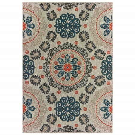 Homeroots 9 x 12 ft. Gray & Blue Floral Indoor & Outdoor Area Rug 388352